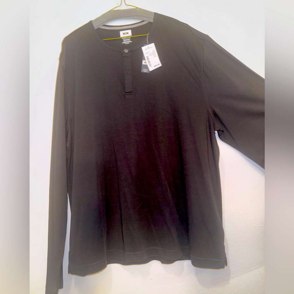 NWT - Joseph Abboud Black Long Sleeve Henley Shirt XXL 100% Cotton